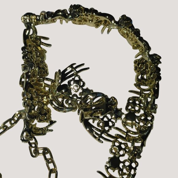 Coro Gold Tone AB Necklace Clip On Earrings Vintage Set Faux Pearls Blue Green - Picture 6 of 10